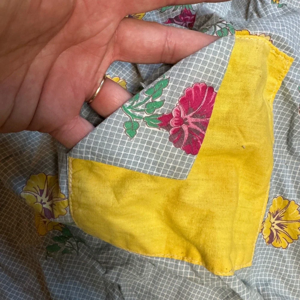 Vintage Hand Made Yellow Pink Floral Blue Plaid Half‎ Kitchen Apron